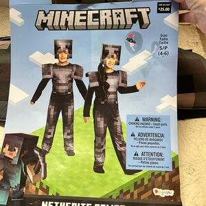 Kids Minecraft Cosplay Netherite Armor Costume Jumpsuit w/ Headpiece (4-6) Small